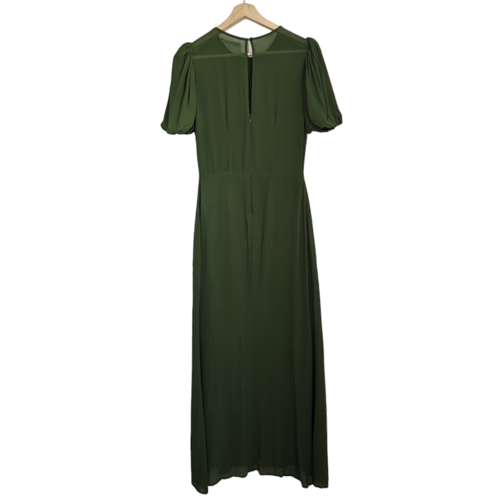 NWT | Reformation | Sandy Beth Moss Green Puff Sleeve Midi Dress - Picture 2 of 13